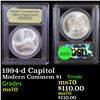 Image 1 : 1994-d Capitol Modern Commem Dollar $1 Graded ms70, Perfection By USCG