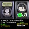 Image 1 : Proof 2009-P Louis Braille Modern Commem Dollar $1 Graded GEM++ Proof Deep Cameo By USCG