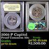 Image 1 : Proof 2001-P Capitol Modern Commem Half Dollar 50c Graded GEM++ Proof Deep Cameo By USCG