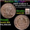 Image 1 : ***Auction Highlight*** 1805 Draped Bust Half Cent Cohen-1 1/2c Graded ms63 BN by SEGS (fc)