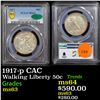 Image 1 : PCGS 1917-p Walking Liberty Half Dollar CAC 50c Graded ms63 by PCGS