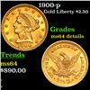 Image 1 : 1900-p Liberty Head Gold 2.5 grades Unc details
