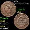 Image 1 : 1834 Coronet Head Large Cent 1c Grades vf+