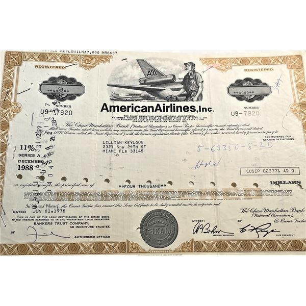 Hard to Find American Airlines Stock Certificate