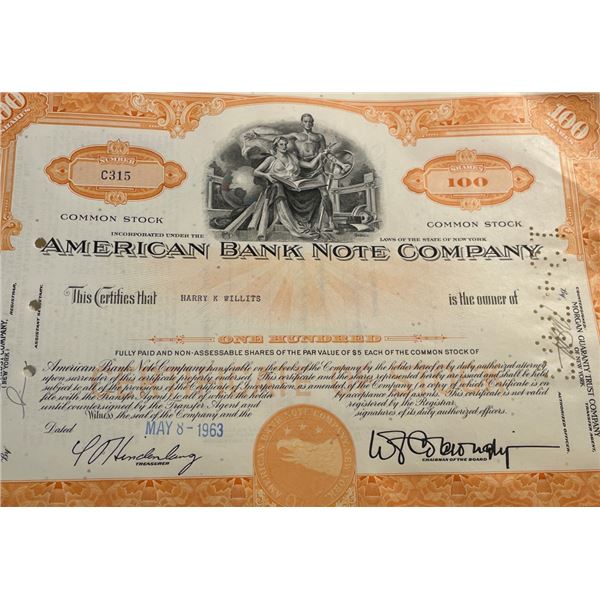 American Banknote Compnay Old Stock Certificate