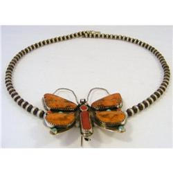 Necklace./Pin Butterfly. Agate Coral & Turq. #2367385