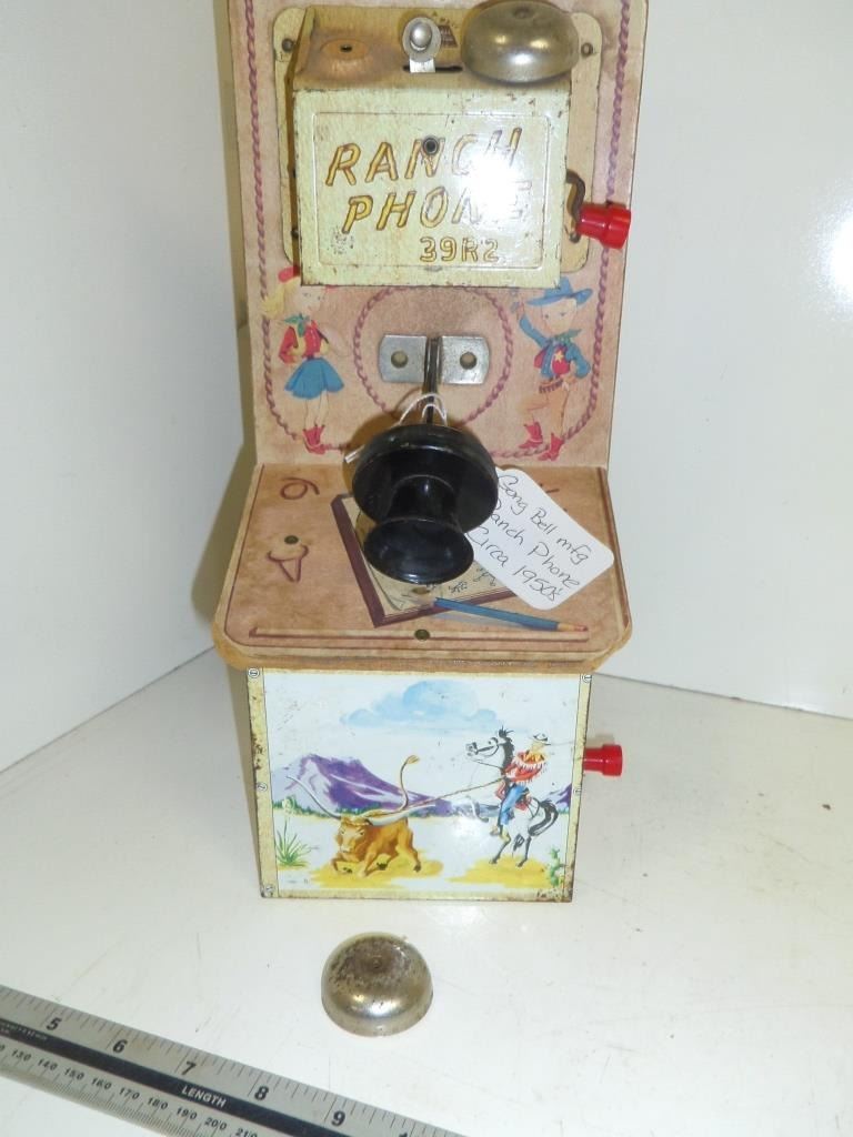 Vintage Gong Bell Toy-Ranch Phone Circa 1950's