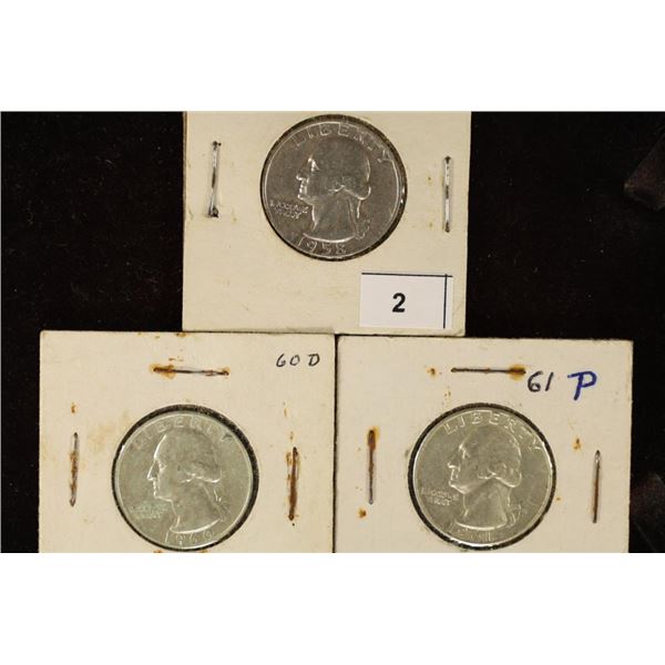 1958-D, 1960-D & 1961-P WASHINGTON SILVER QUARTERS