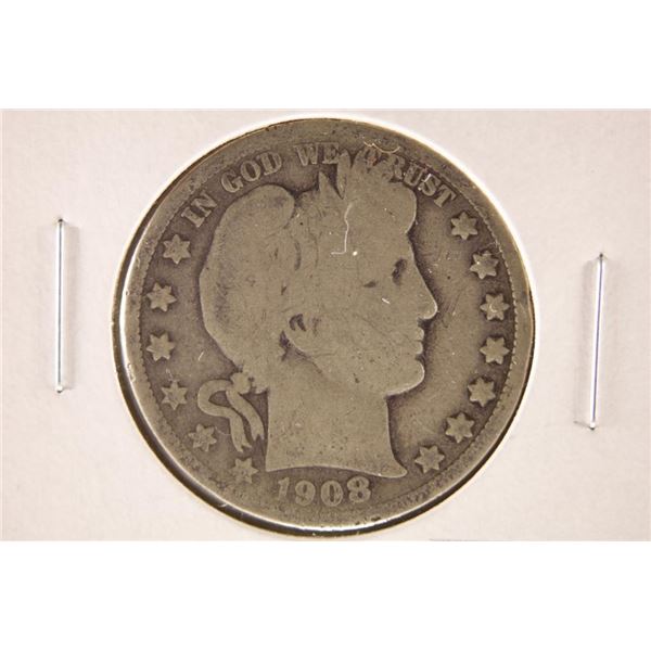 1908-D SILVER BARBER HALF DOLLAR