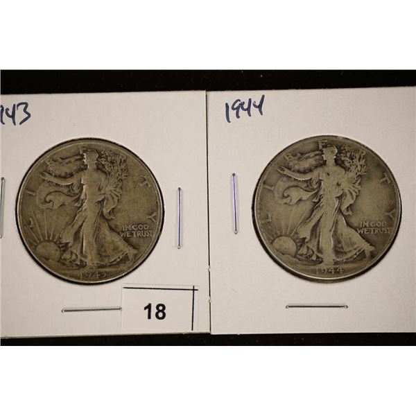1943 & 1944 SILVER WALKING LIBERTY HALF DOLLARS