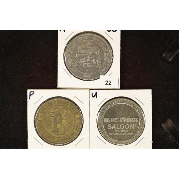 3 ASSORTED $1 GAMING TOKENS 1988 RAMADA