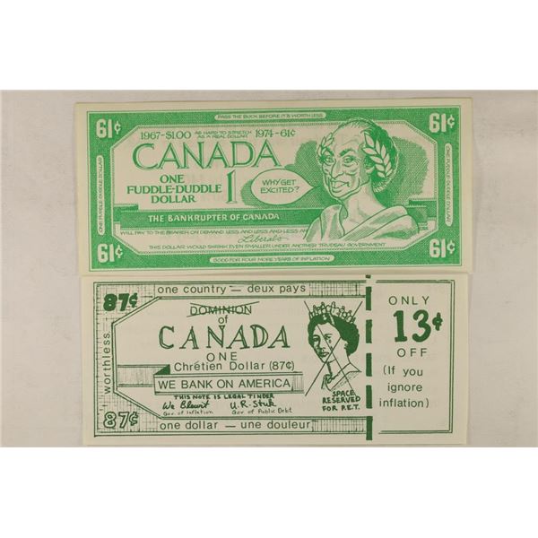 2 PIECES OF CANADA POLITICAL CURRENCY 1 FUDDLE-