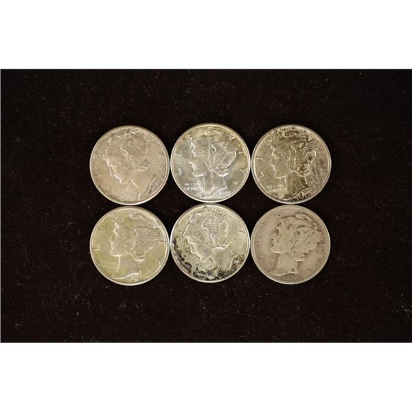 6 ASSORTED 1940'S MERCURY DIMES 5-AU'S