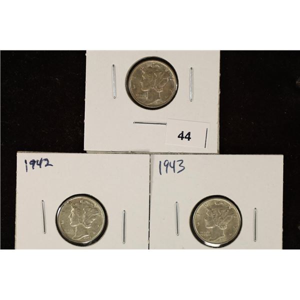 1941, 1942 & 1943 UNC MERCURY DIMES