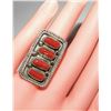 Image 2 : Navajo Mediterranean Coral Ring Size 7 Sterling Silver