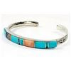 Image 2 : Navajo Inlay Bracelet Turquoise Orange Spiny Sterling
