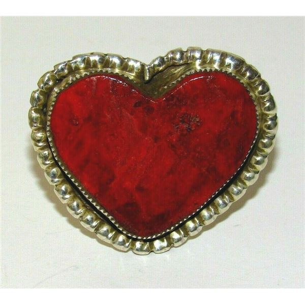 Navajo Red Spiny Heart Ring Sz 8 Sterling Silver Native