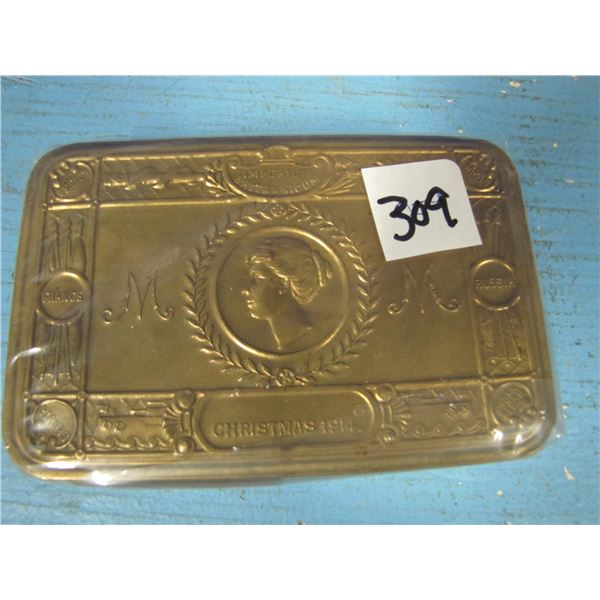 1914 Princess Mary Christmas Brass Gift Box to the Troops with Greeting Card-Excellent Condition
