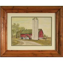 Barn Silo farm landscape watercolor Griffiths #2365523