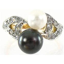 Antique Nouveau 18K Gold Pearl Diamond Ring #2365581