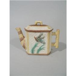 Etruscan Majolica Bird & Bamboo Lidded Teapot #2365797