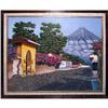 Image 1 : ORIG OIL PAINTING VOLCANO & COUNTRY VILLAGE #2365885