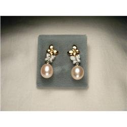 18K Diamond Cultured Pearl Butterfly Earrings #2366011