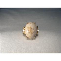 Estate 14K Flower Jasper Diamond Filigree Ring #2366027