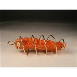 Estate 14K YG Gold Carved Coral Chareb Pendant #2366028