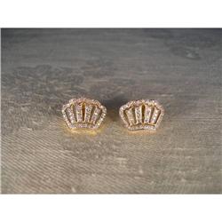 Estate 14K Gold Diamond Royal Crown Earrings #2366032