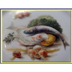 ANTIQUE LIMOGES HP PLATE FISH FRUIT STILL LIFE #2366462