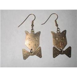 Art Deco Etched Brass Figural Cat Earrings #2376009