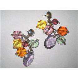 Chandelier Earrings Jewel Tone Faceted Lucite  #2376023
