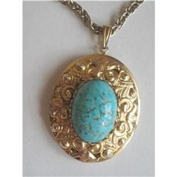 Photo Locket Turquoise Color Stone & Goldtone #2376036