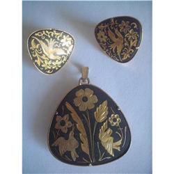 Spanish Damascene Toledoware Pendant & Earrings#2376057