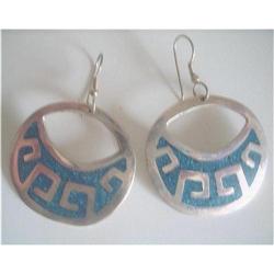 Earrings Alpaca Silver & Turquoise Mexico #2376068