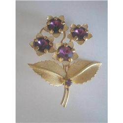 Art Deco Rhinestone & Goldtone Flower Brooch  #2376075