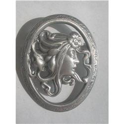 Art Nouveau Revival Pewter Brooch Figural #2376076