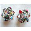 Image 1 : Vint. Czech Crystal Faceted AB Glass Earrings  #2376113