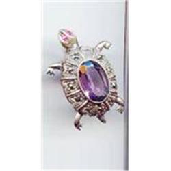 SALE Sterling  Turtle with Amethyst  Pin #2377323