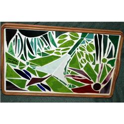 Artist Signed  Glass Inlay in Teak Bed Tray  #2378049