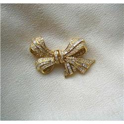 60s~18K Y GOLD & DIAMOND PAVE' BOWKNOT PIN #2392903