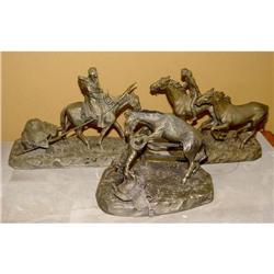 3 Pewter Sculpture American Indian Cowboy West #2393272