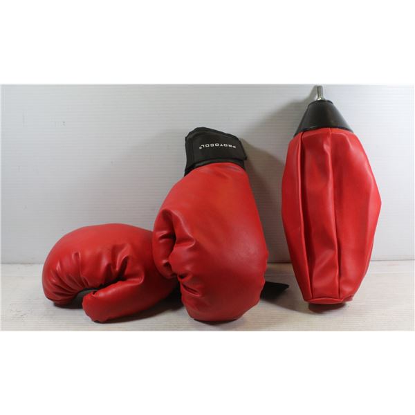 NEW PROTOCOL BOXING GLOVES & SPEED BAG. MED/LGE