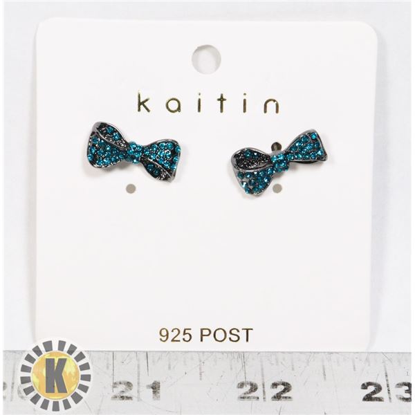 NEW TURQUOIS RHINESTONE BOW EARRINGS