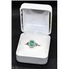 Image 1 : BZ601-38) 10KT WHITE GOLD EMERALD AND DIAMOND RING SIZE 6.5