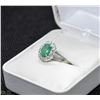 Image 2 : BZ601-38) 10KT WHITE GOLD EMERALD AND DIAMOND RING SIZE 6.5