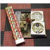 Image 1 : 2 BOXES VINTAGE ORNAMENTS,4 ROLLS WRAPPING PAPER+
