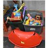 Image 1 : 2 TOTE BINS OF ASSORTED KIDS TOYS AND ROCKER.