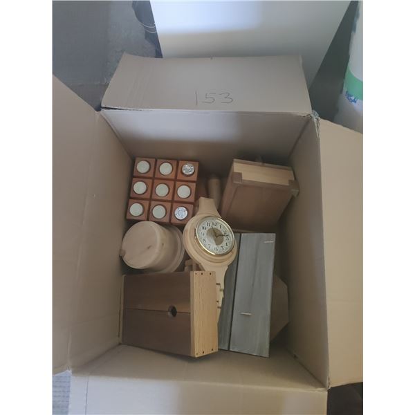 Handmade Wooden Clock, Boxes & Decor